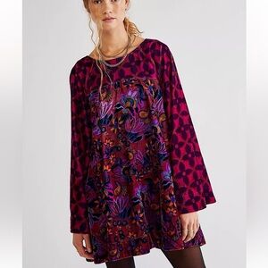 Free People dress tunic medium Mary Mod Velvet Mini Bell Sleeves boho hippie